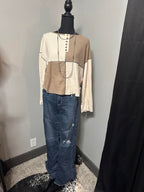 White/tan block sweater