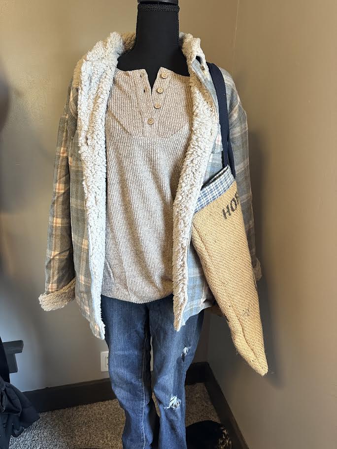 Soft blue plaid jacket with sherpa lining