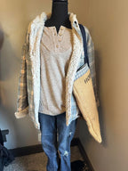 Soft blue plaid jacket with sherpa lining