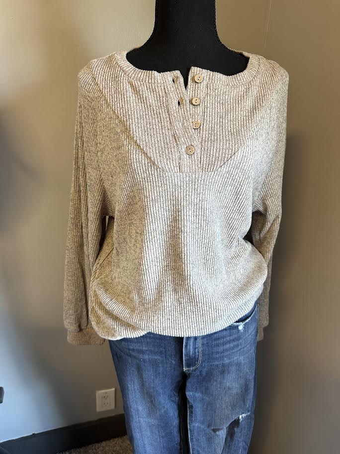 Tan long sleeve with brown button