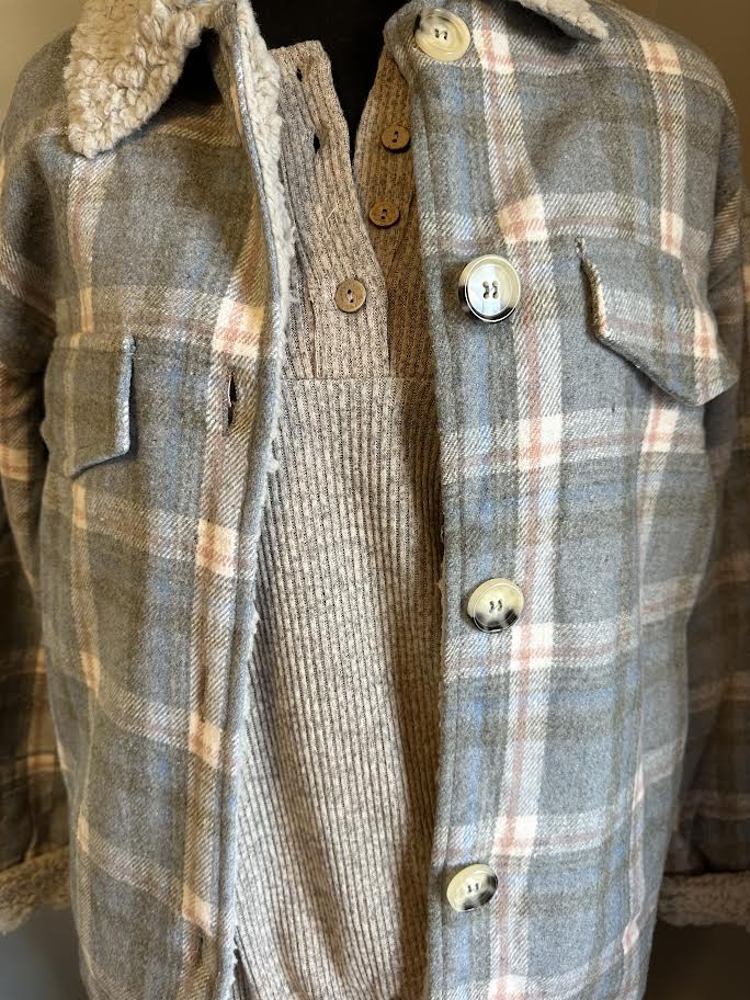 Soft blue plaid jacket with sherpa lining