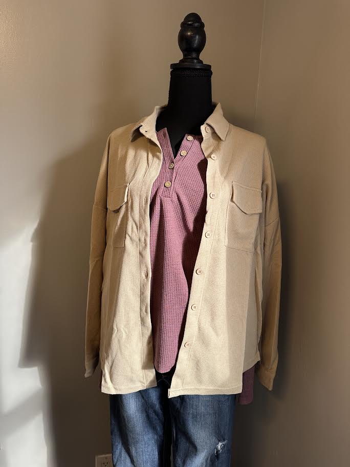 soft waffle knit button jacket