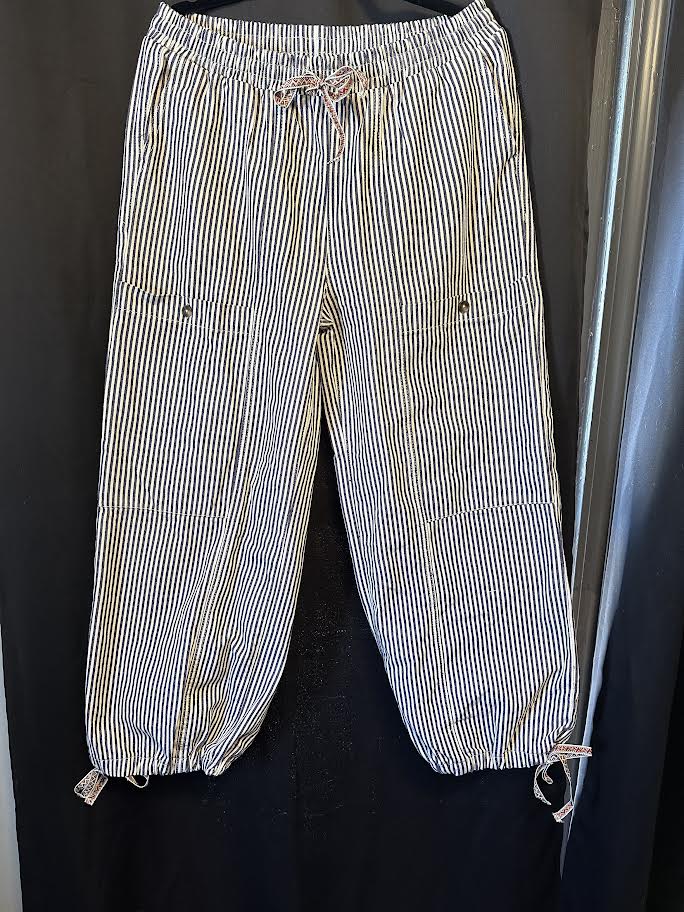 Striped wide leg, drawstring pants