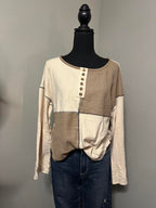 White/tan block sweater