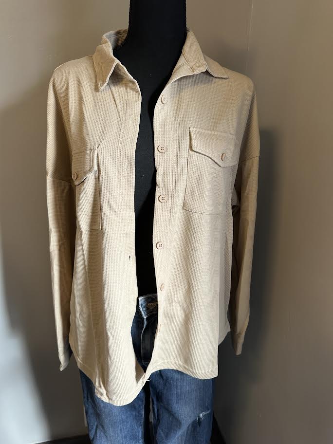 soft waffle knit button jacket