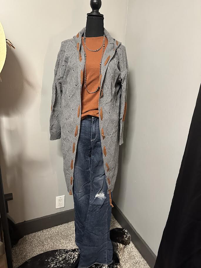 Hooded tan knit sweater