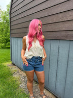Jean shorts with braided pockets