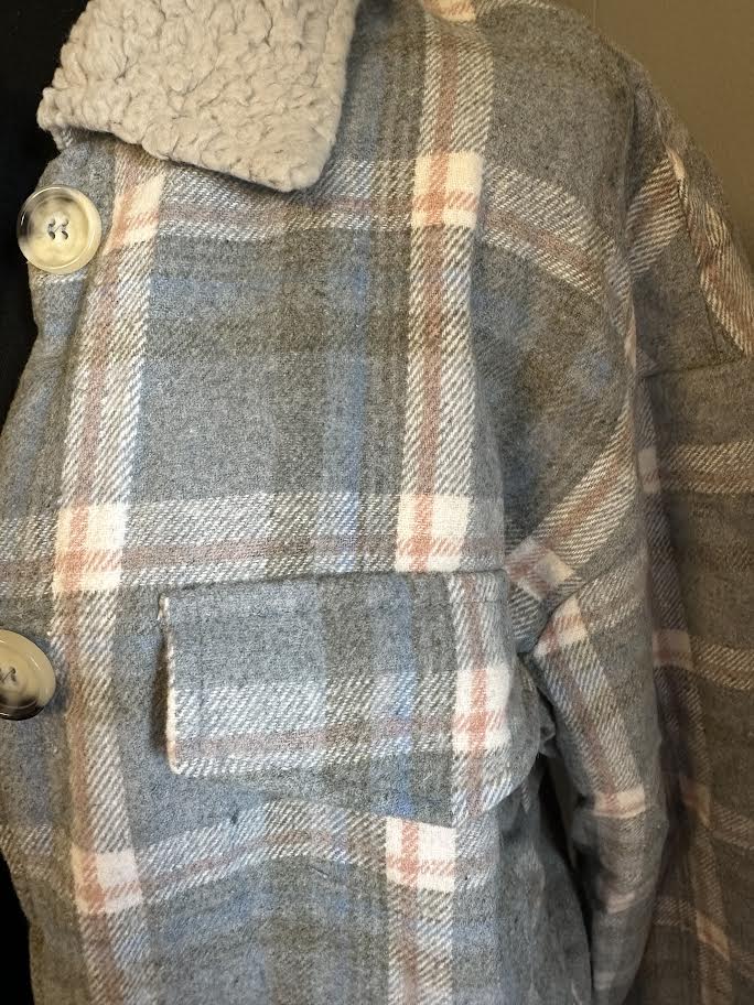 Soft blue plaid jacket with sherpa lining