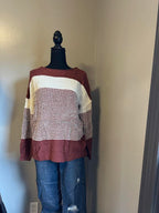 Red color block crochet sweater