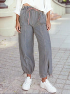 Striped wide leg, drawstring pants