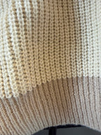 Taupe two toned sweater with denim sleeves