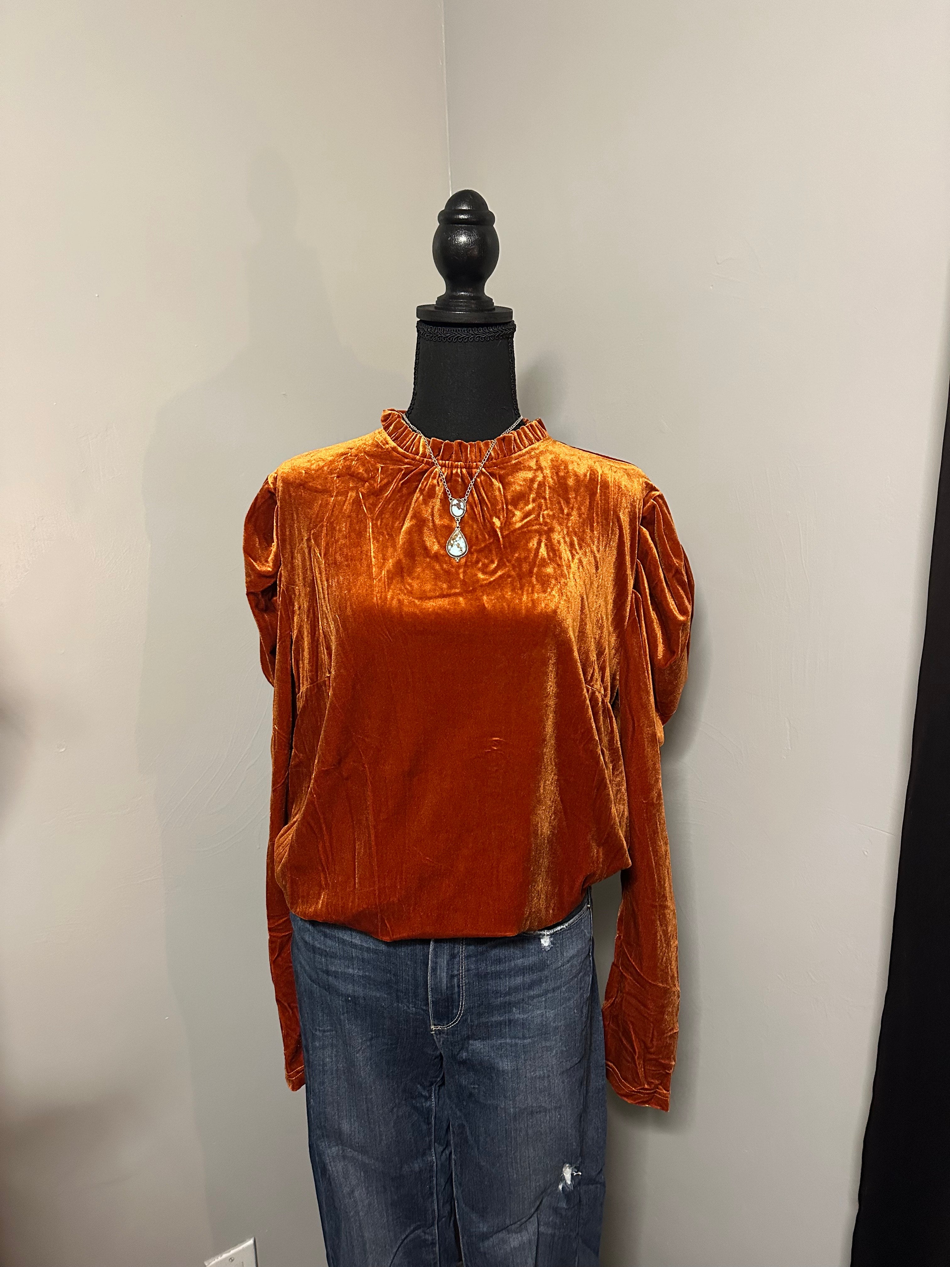 Burnt orange velvet long sleeve