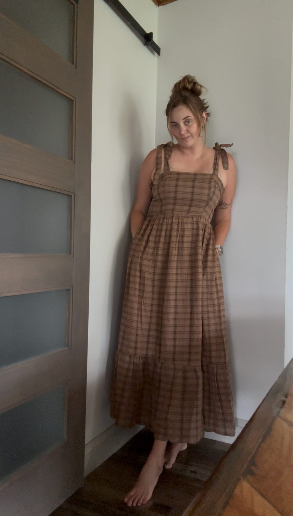 Brown plaid long dress