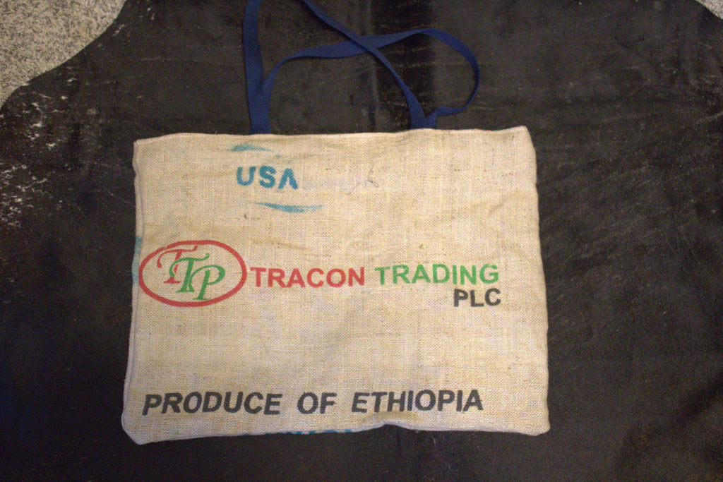 Handmade burlap tote bag