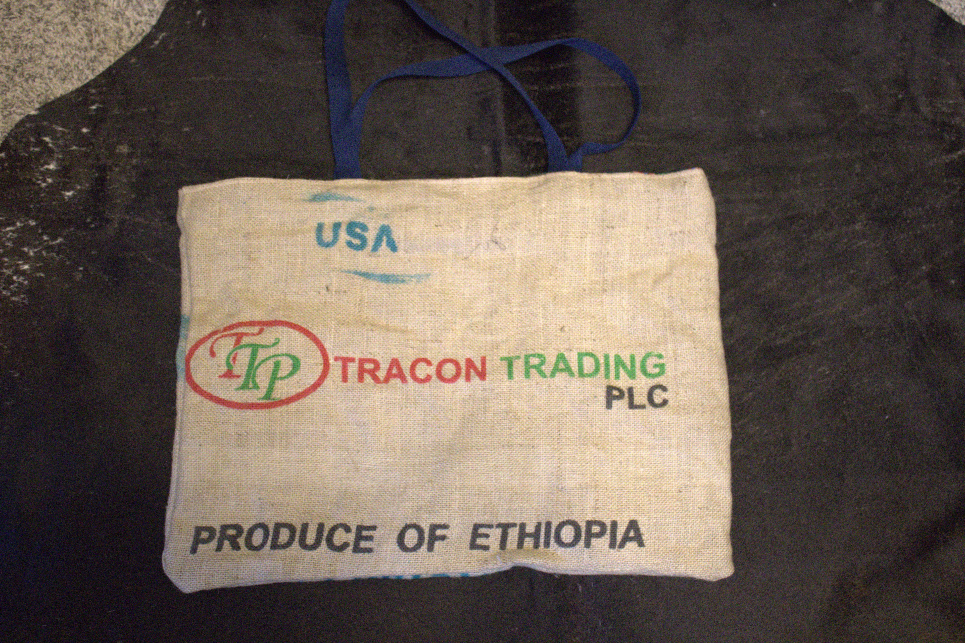 Handmade burlap tote bag