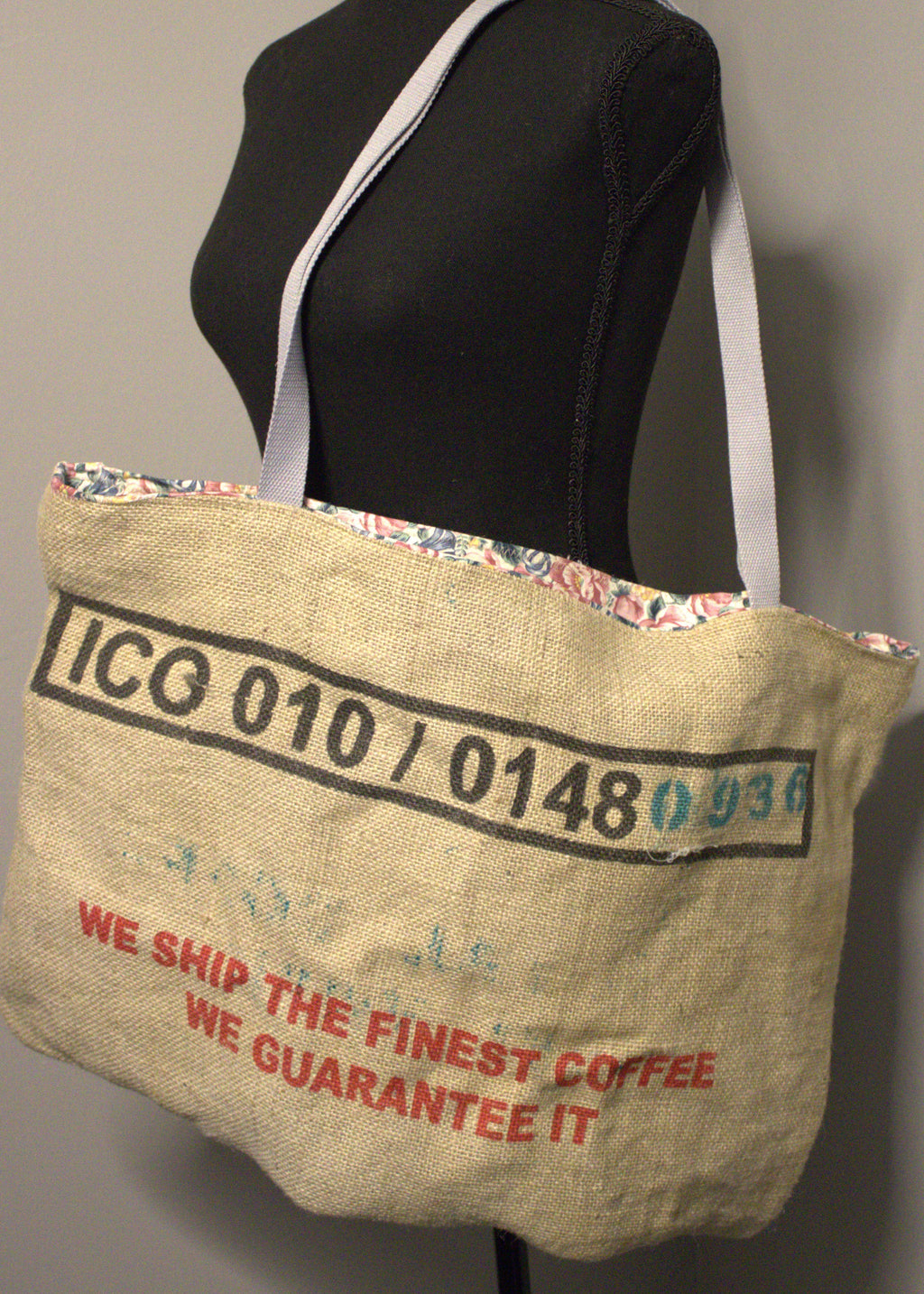 Handmade burlap tote bag