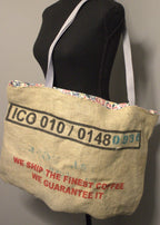 Handmade burlap tote bag