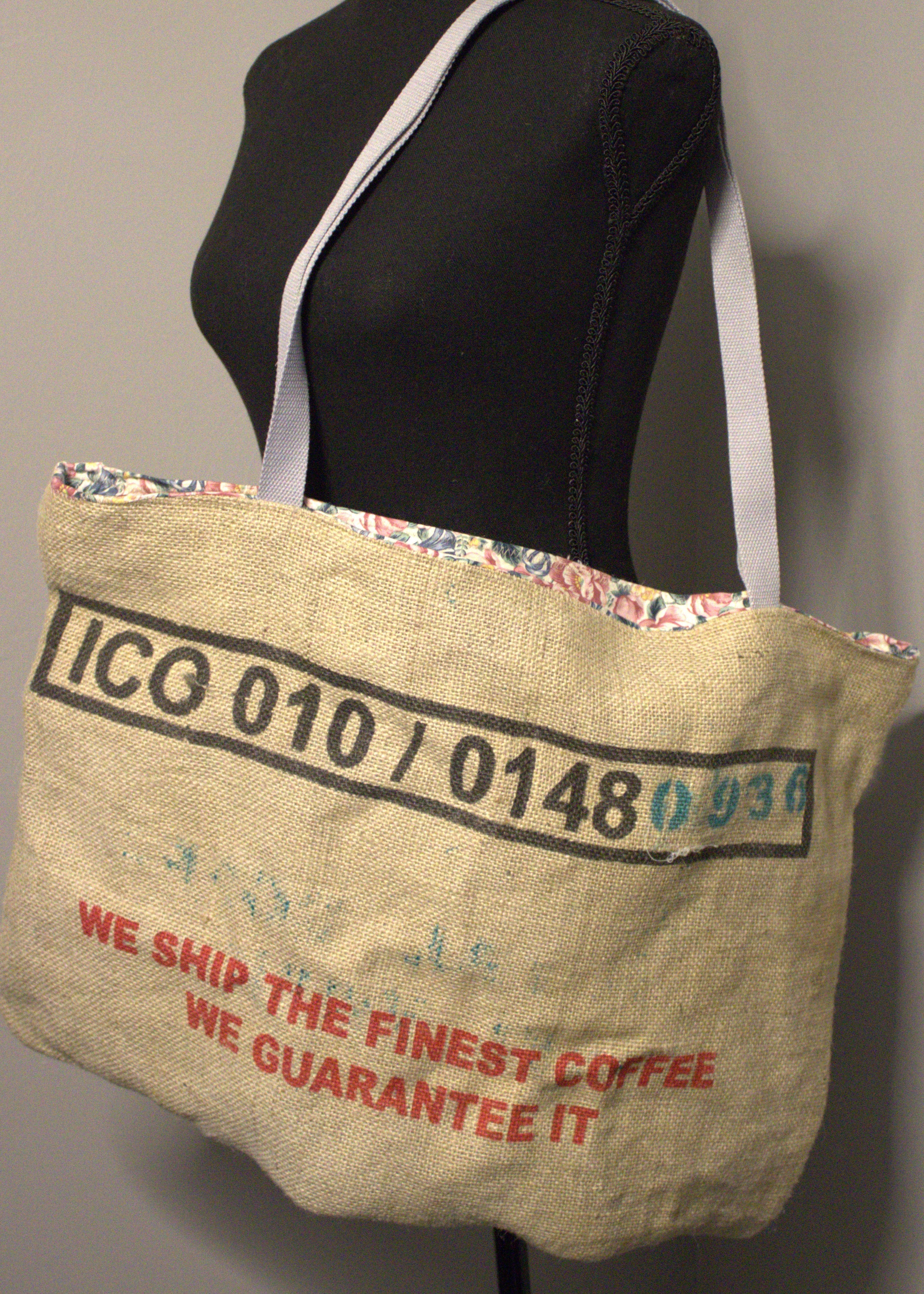 Handmade burlap tote bag