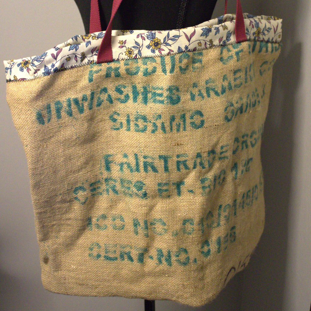 handmade burlap tote bag