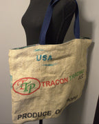 Handmade burlap tote bag