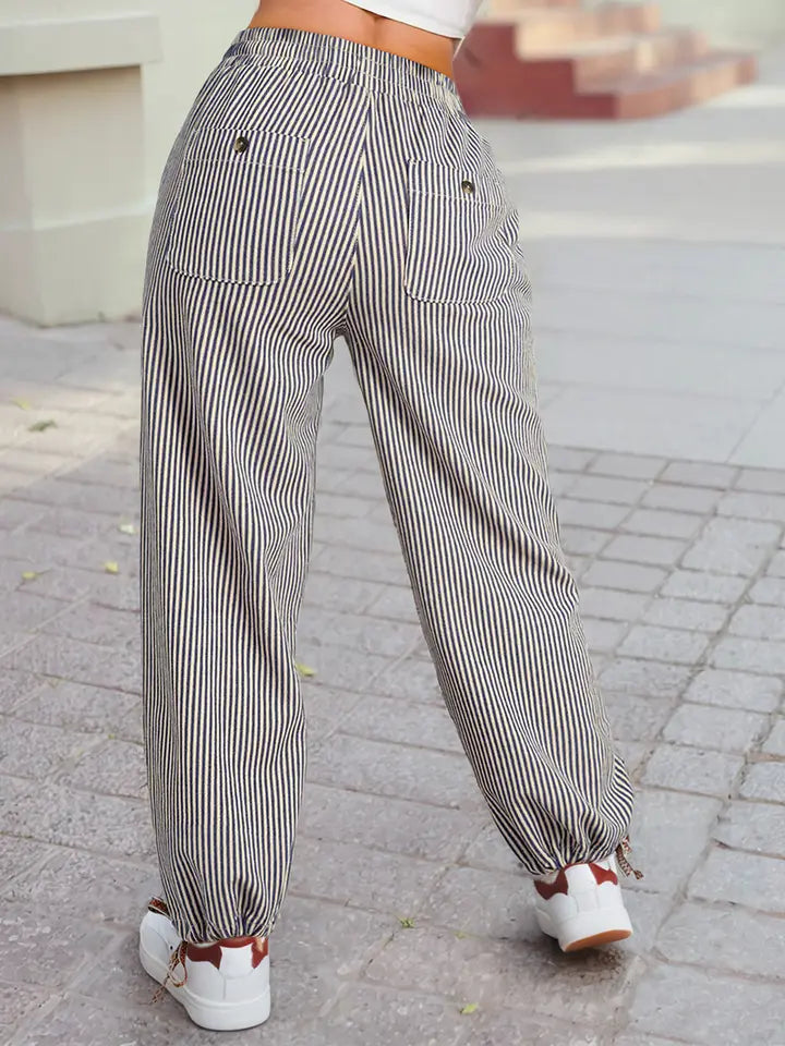 Striped wide leg, drawstring pants