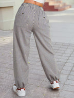 Striped wide leg, drawstring pants