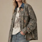 Camo jacket with denim collar