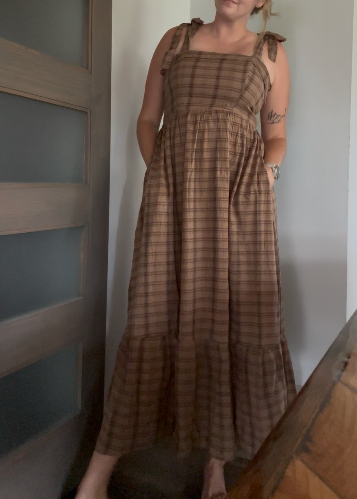 Brown plaid long dress